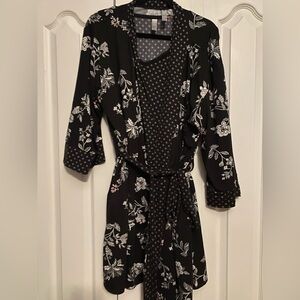 Flora Nikrooz Black and White Floral Long Sleeve Robe and tank top